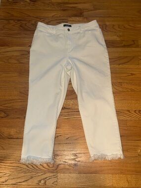 dennis basso White Frayed Hem Cropped Jeans